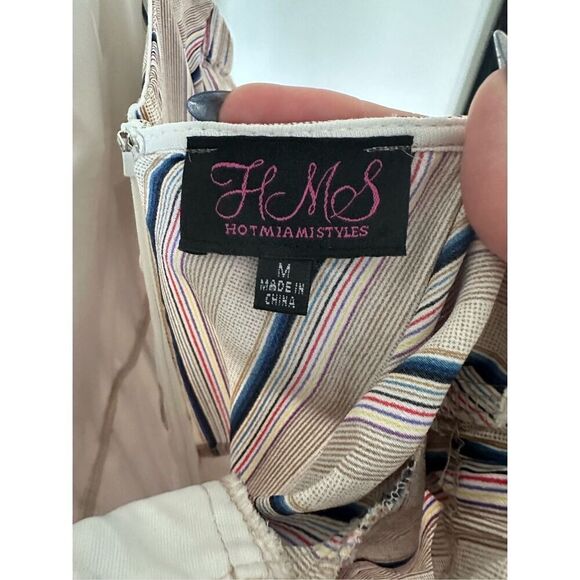 Hot Miami Styles pinstripe strappy jumpsuit flutter sleeves slit legs medium - Picture 11 of 13